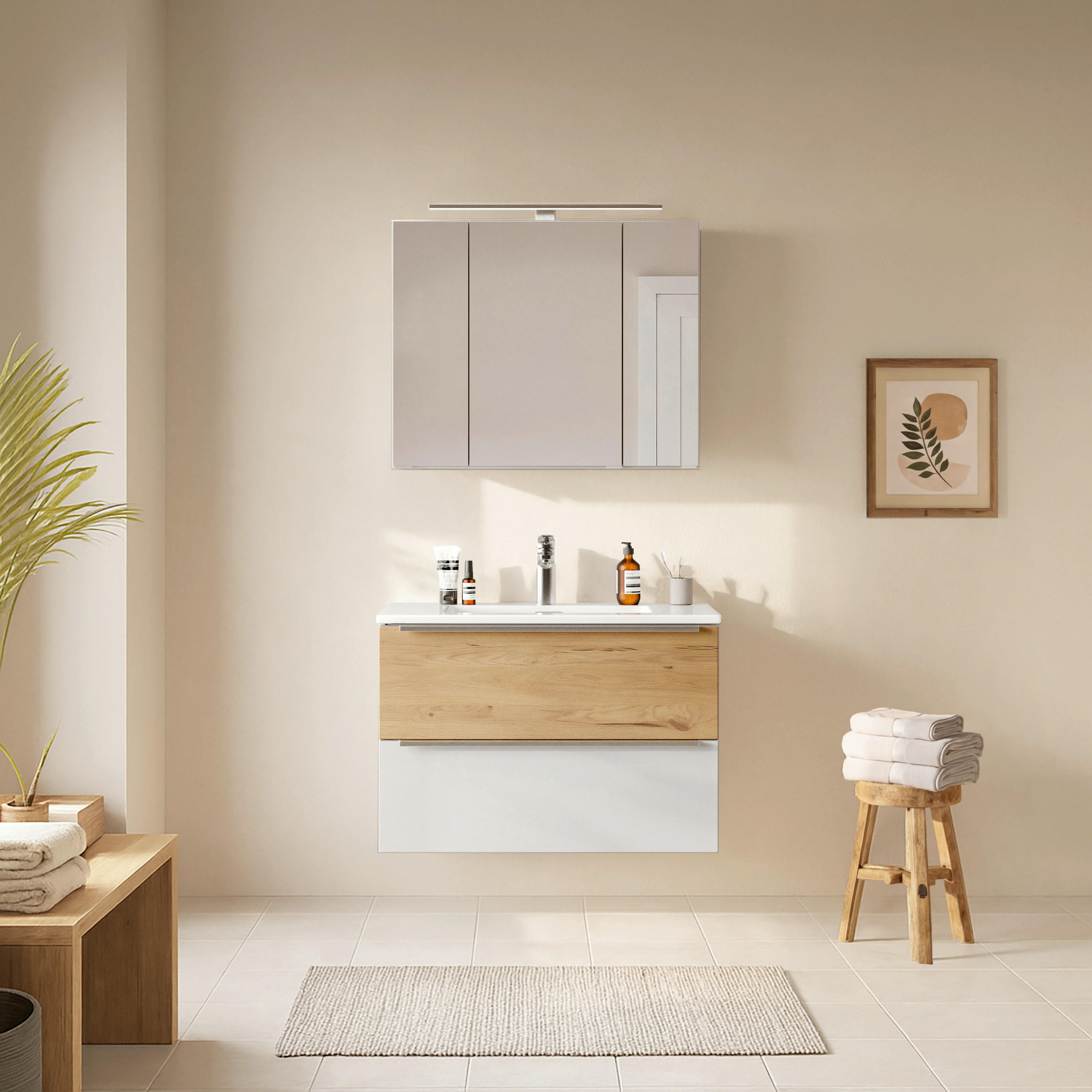 BADEZIMMER 2-teilig  in  - Wildeiche/Edelstahlfarben, Trend, Glas/Holzwerkstoff (80/200/47cm) - Held