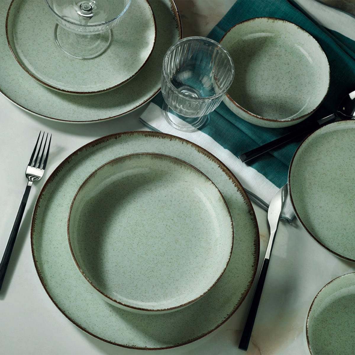 KOMBINOVANÁ SOUPRAVA, 24dílné, porcelán - mátově zelená, Basics, keramika