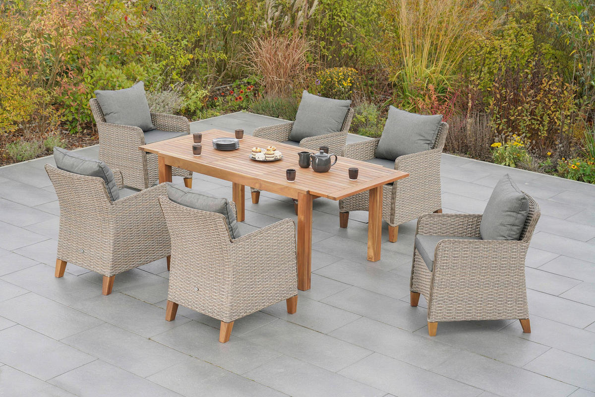 GARTENTISCHGRUPPE Akazie Hartholz Stahl  - Beige/Beigebraun, KONVENTIONELL, Holz/Kunststoff - Gardenson