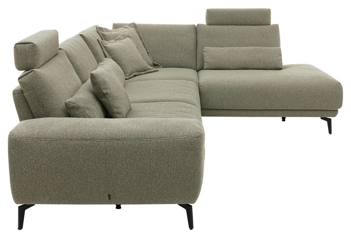 ECKSOFA Ottomane rechts  Grün Webstoff  - Schwarz/Grün, Design, Textil/Metall (300/239cm) - Musterring