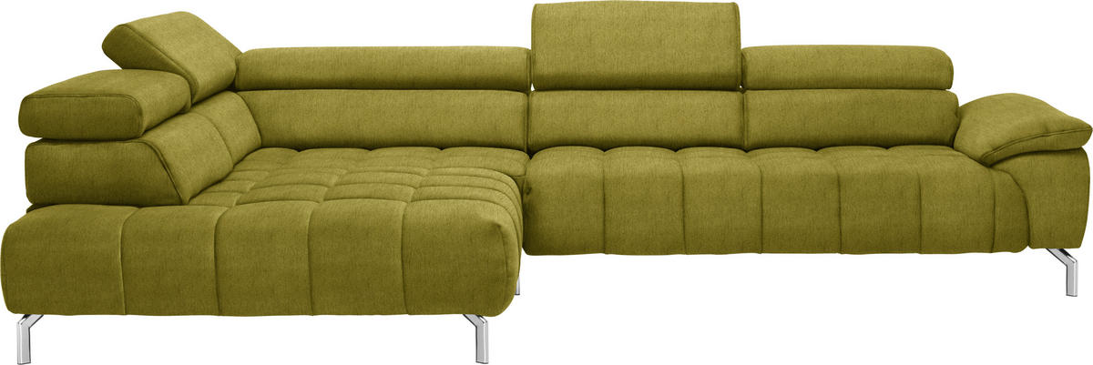 ECKSOFA in Chenille Grün  222/323 cm  - Chromfarben/Grün, Design, Textil/Metall (222/323cm) - Beldomo Style