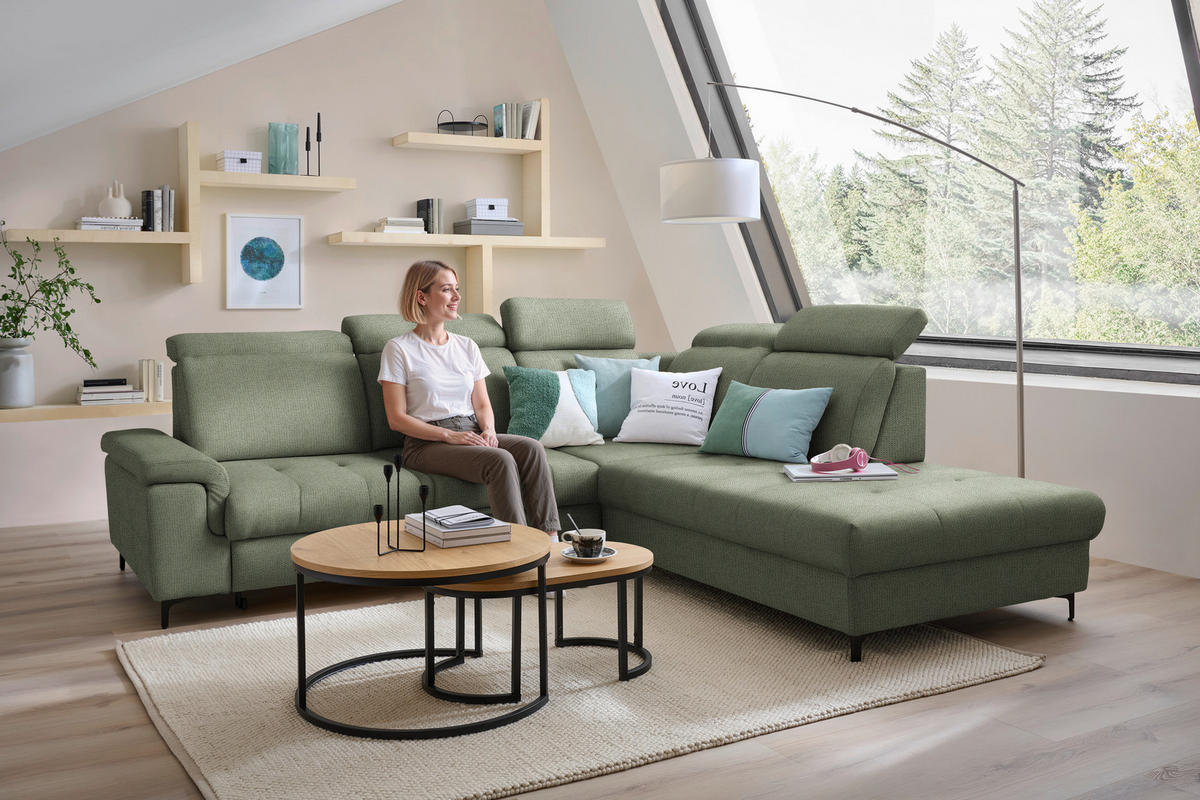ECKSOFA  in Struktur Grün  - Schwarz/Grün, Design, Textil/Metall (292/270cm) - Stylife