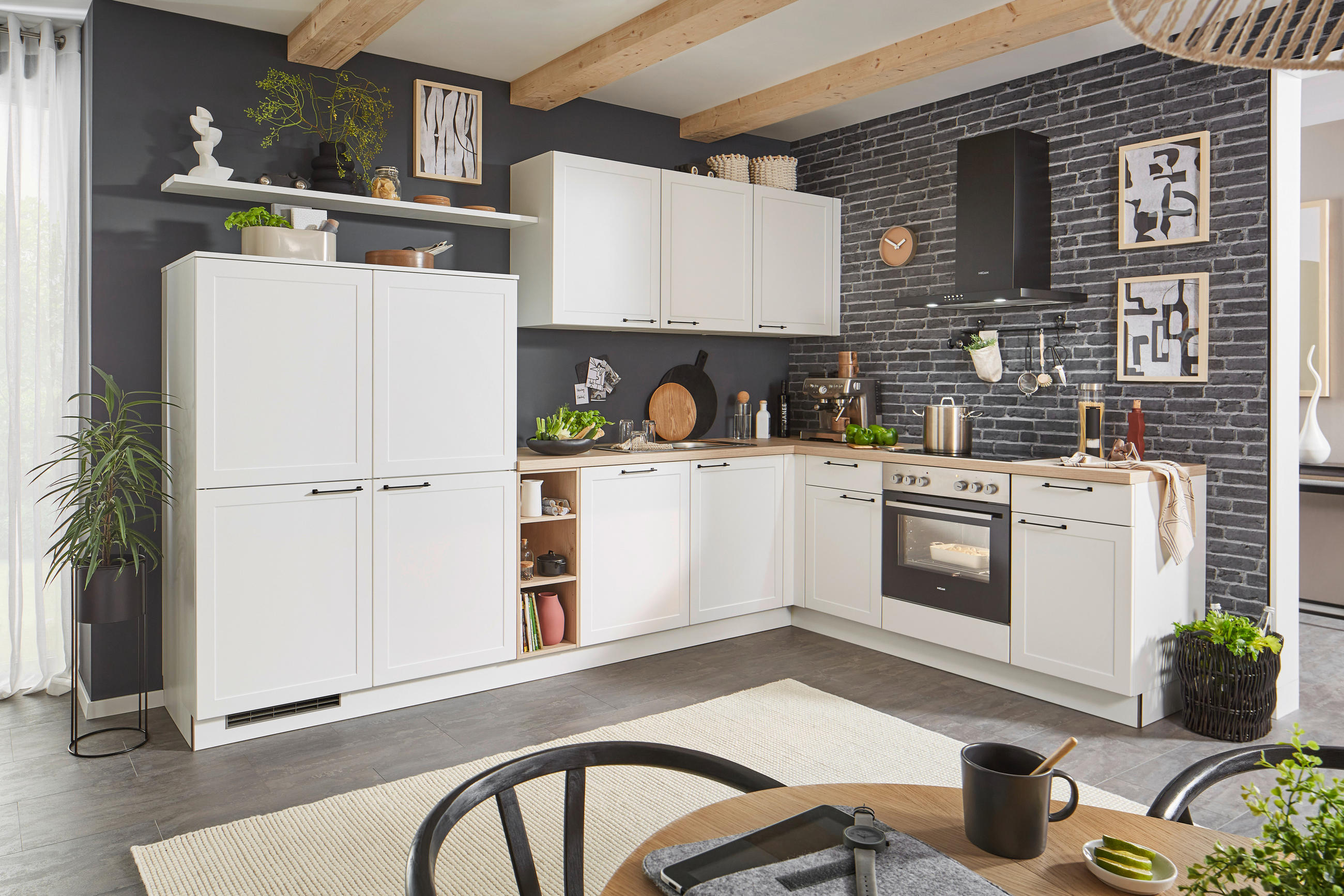 EINBAUKÜCHE   - Weiß, ROMANTIK / LANDHAUS, Holzwerkstoff/Metall - Welnova