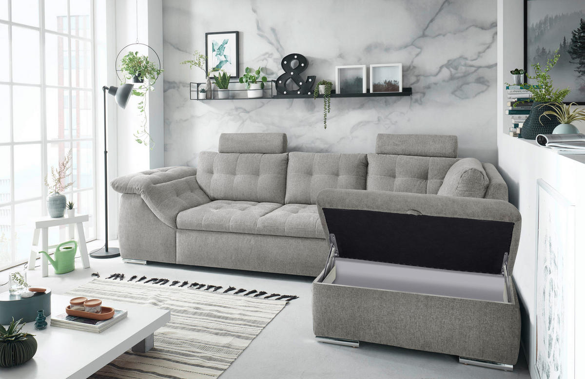 ECKSOFA in Mikrovelours Grau  - Grau, Konventionell, Holzwerkstoff/Kunststoff (283/193cm) - MID.YOU