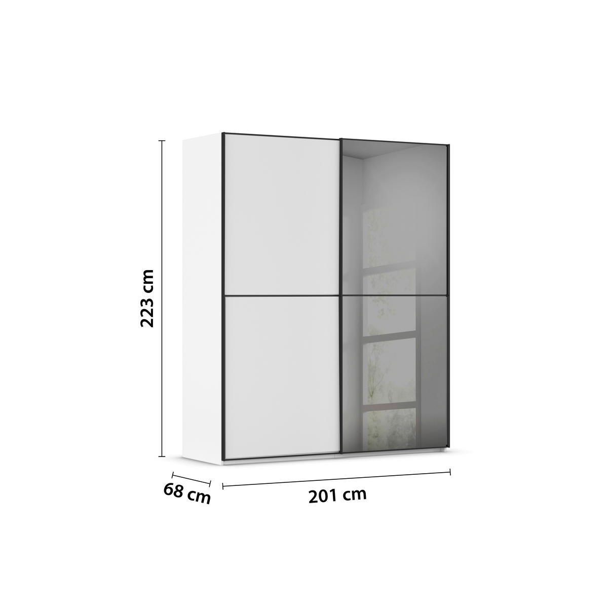 SCHWEBETÜRENSCHRANK 201/223/68 cm 2-türig Weiß, Schwarz  - Schwarz/Weiß, KONVENTIONELL, Glas/Holzwerkstoff (201/223/68cm) - Novel
