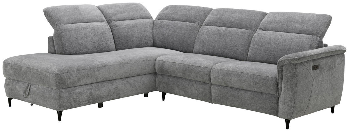 ECKSOFA Grau Chenille Relaxfunktion, Kopfteilverstellung, Stauraum  - Schwarz/Grau, Design, Textil/Metall (220/266cm) - Xora