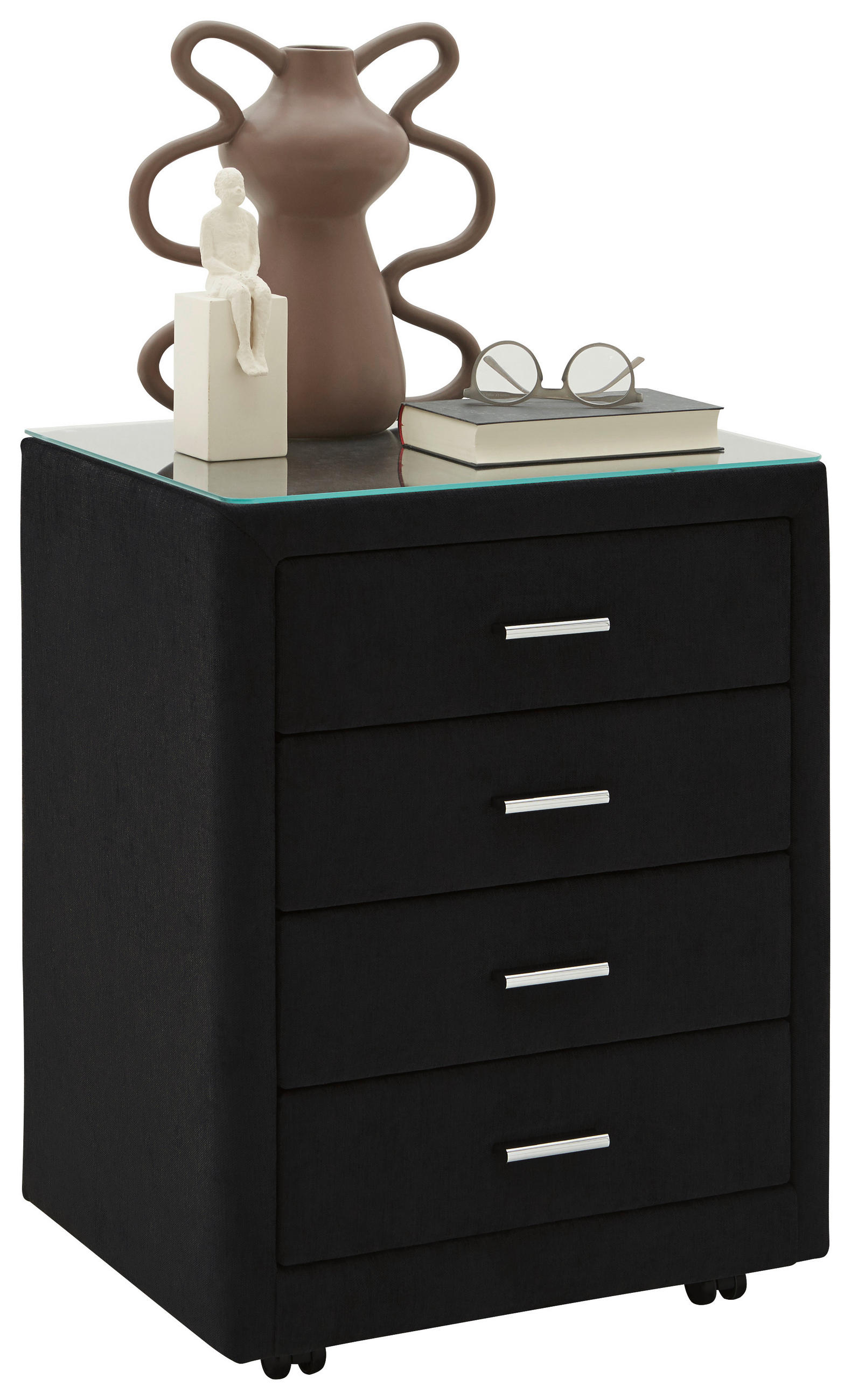 NACHTSCHRANK 50/64/41,5 cm  - Chromfarben/Anthrazit, KONVENTIONELL, Glas/Textil (50/64/41,5cm) - Dieter Knoll