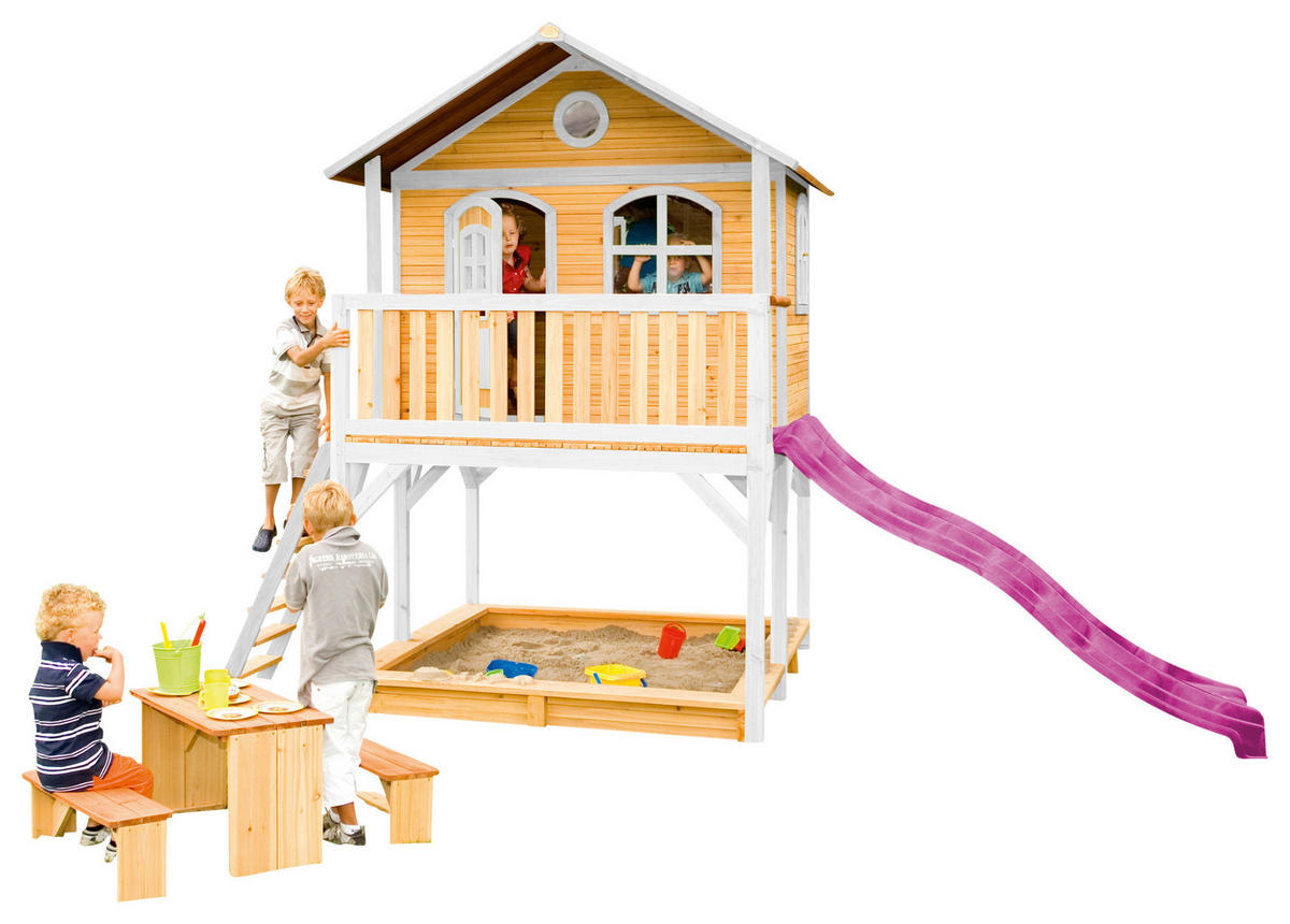 SPIELHAUS 432/293/212 cm  - Lila/Braun, KONVENTIONELL, Holz (432/293/212cm) - Ambia Garden