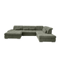 WOHNLANDSCHAFT Dunkelgrün Chenille  - Chromfarben/Dunkelgrün, Design, Textil/Metall (195/376/254cm) - Livetastic