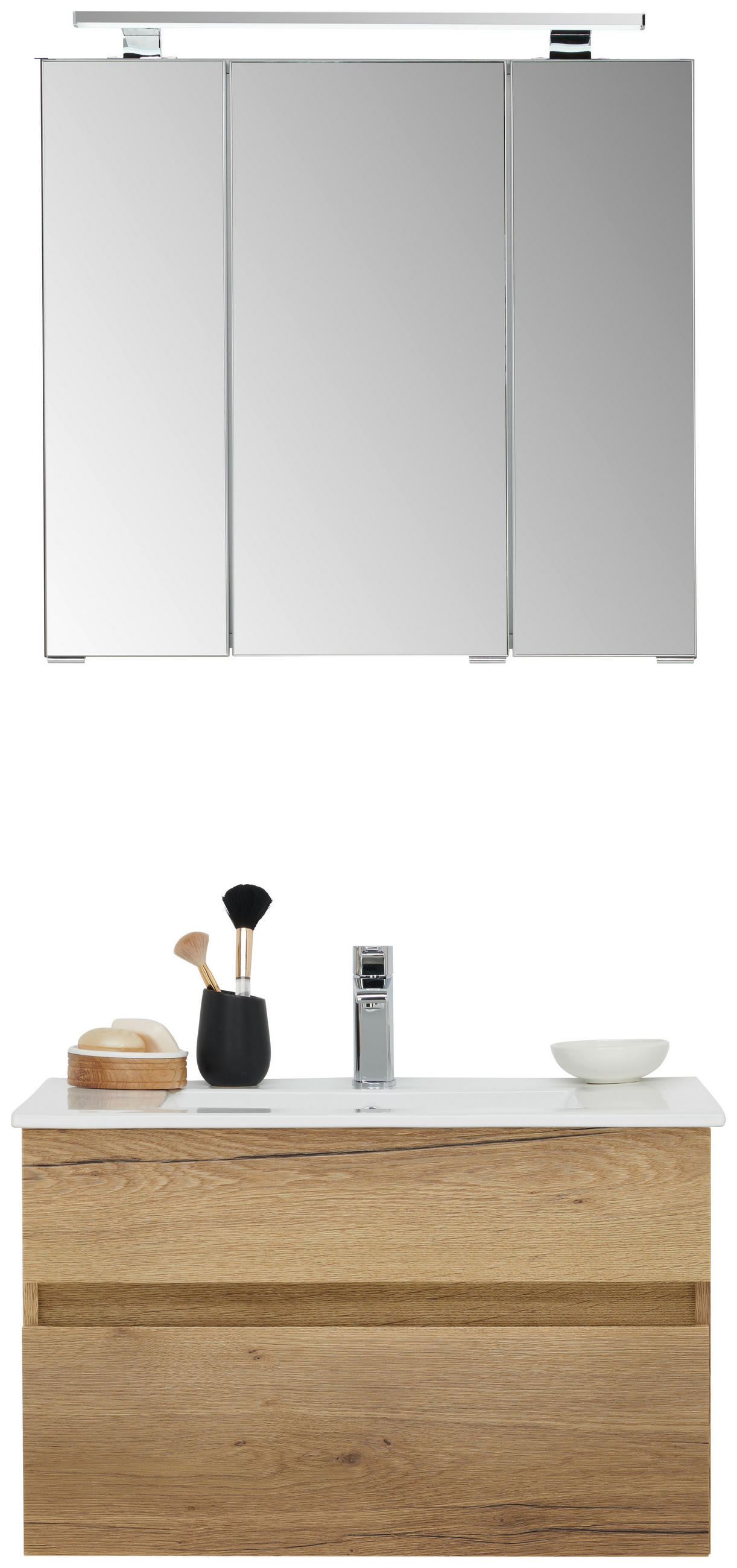 BADEZIMMER 3-teilig  in 72 cm  - Eichefarben/Weiß, Design, Keramik/Holzwerkstoff (72cm) - Novel