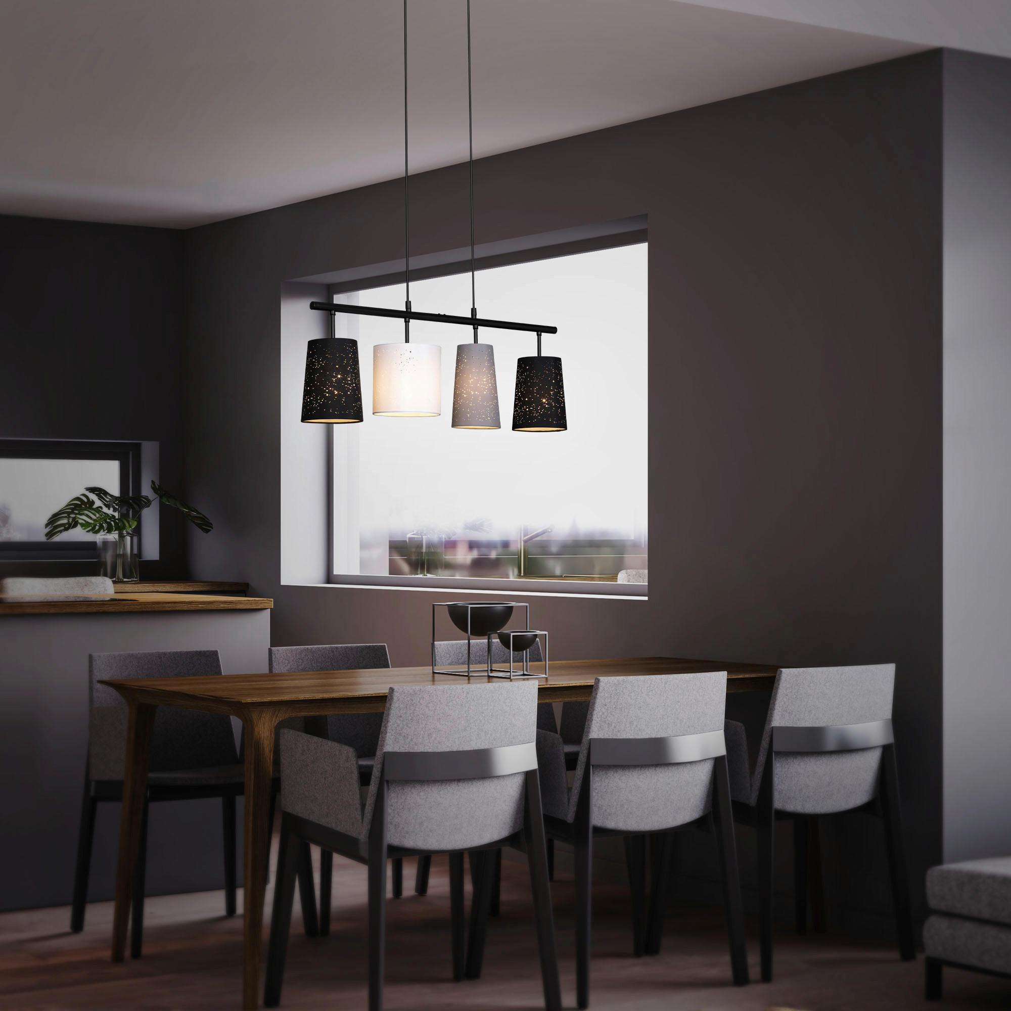 HÄNGELEUCHTE Shades 74/120 cm   - Schwarz/Weiß, Trend, Textil/Metall (74/120cm) - Briloner