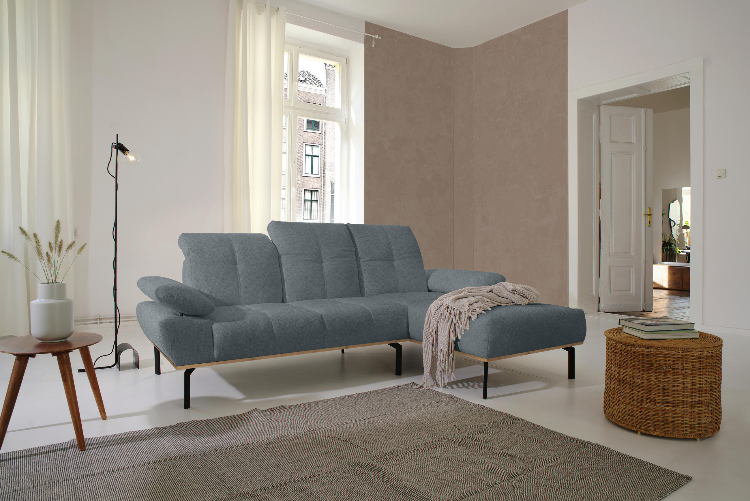 ECKSOFA in Mikrofaser Grau  242/170 cm  - Wildeiche/Schwarz, Design, Holz/Textil (242/170cm) - MID.YOU