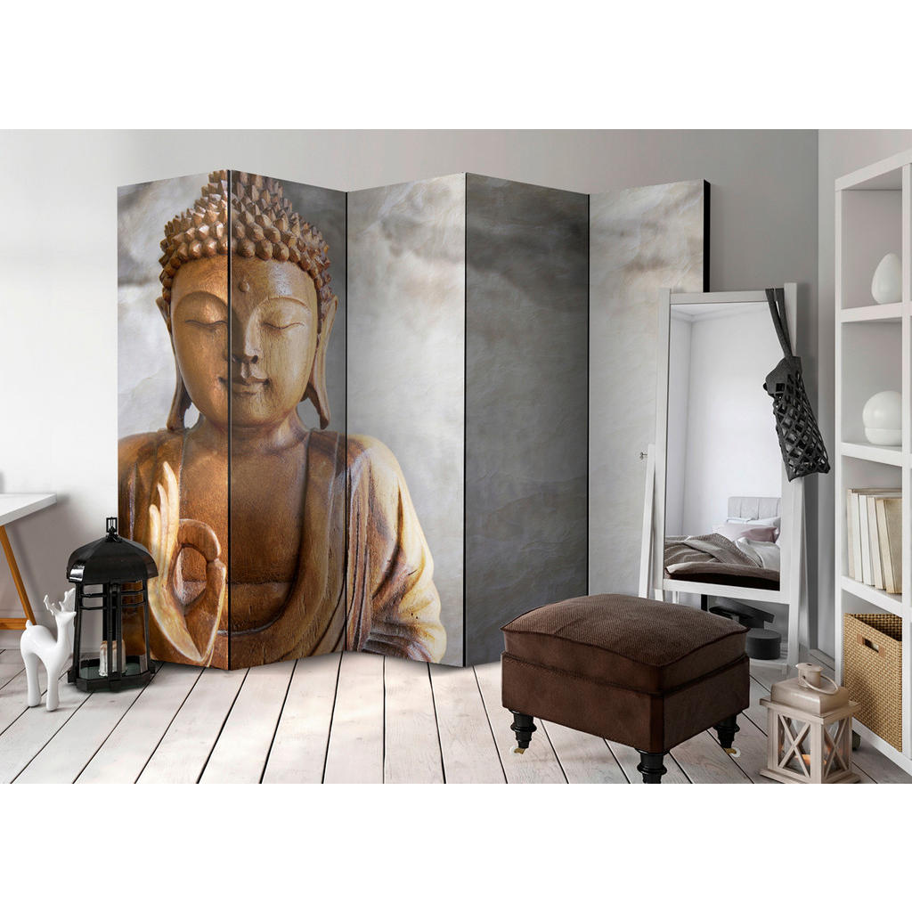 Thumbnail - artgeist Paravent, Hellgrau, Beige, Holz, Textil, Kiefer, massiv, orientalisch, 225x172x3 cm, Motiv auf Vorder- und Rück...