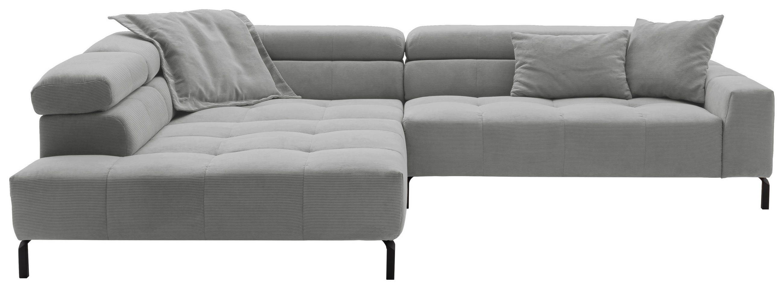 ECKSOFA Grau Feincord Rücken echt, Kopfteilverstellung, Sitzvorzug  - Schwarz/Grau, KONVENTIONELL, Textil/Metall (219/311cm) - Hom`in
