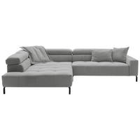ECKSOFA Grau Feincord Rücken echt, Kopfteilverstellung, Sitzvorzug  - Schwarz/Grau, KONVENTIONELL, Textil/Metall (219/311cm) - Hom`in