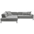 ECKSOFA Grau Feincord Rücken echt, Kopfteilverstellung, Sitzvorzug  - Schwarz/Grau, KONVENTIONELL, Textil/Metall (219/311cm) - Hom`in