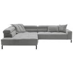 ECKSOFA Grau Feincord Rücken echt, Kopfteilverstellung, Sitzvorzug  - Schwarz/Grau, KONVENTIONELL, Textil/Metall (219/311cm) - Hom`in
