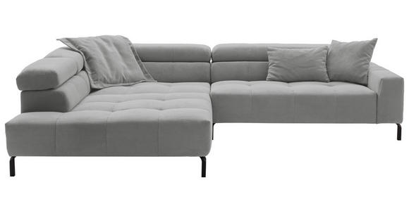 ECKSOFA Grau Feincord Rücken echt, Kopfteilverstellung, Sitzvorzug  - Schwarz/Grau, KONVENTIONELL, Textil/Metall (219/311cm) - Hom`in