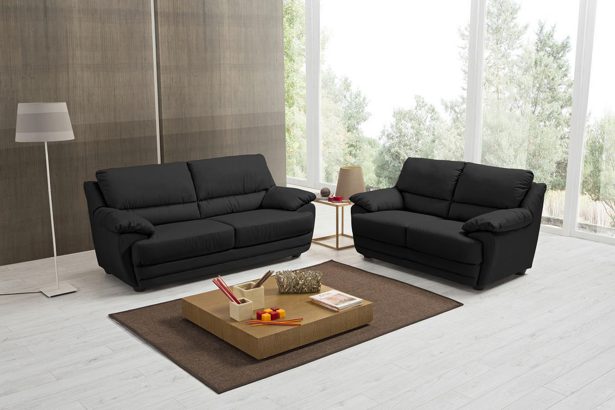 2-SITZER-SOFA in Lederlook Schwarz  - Schwarz, Design, Kunststoff/Textil (209/97/100cm) - Livetastic