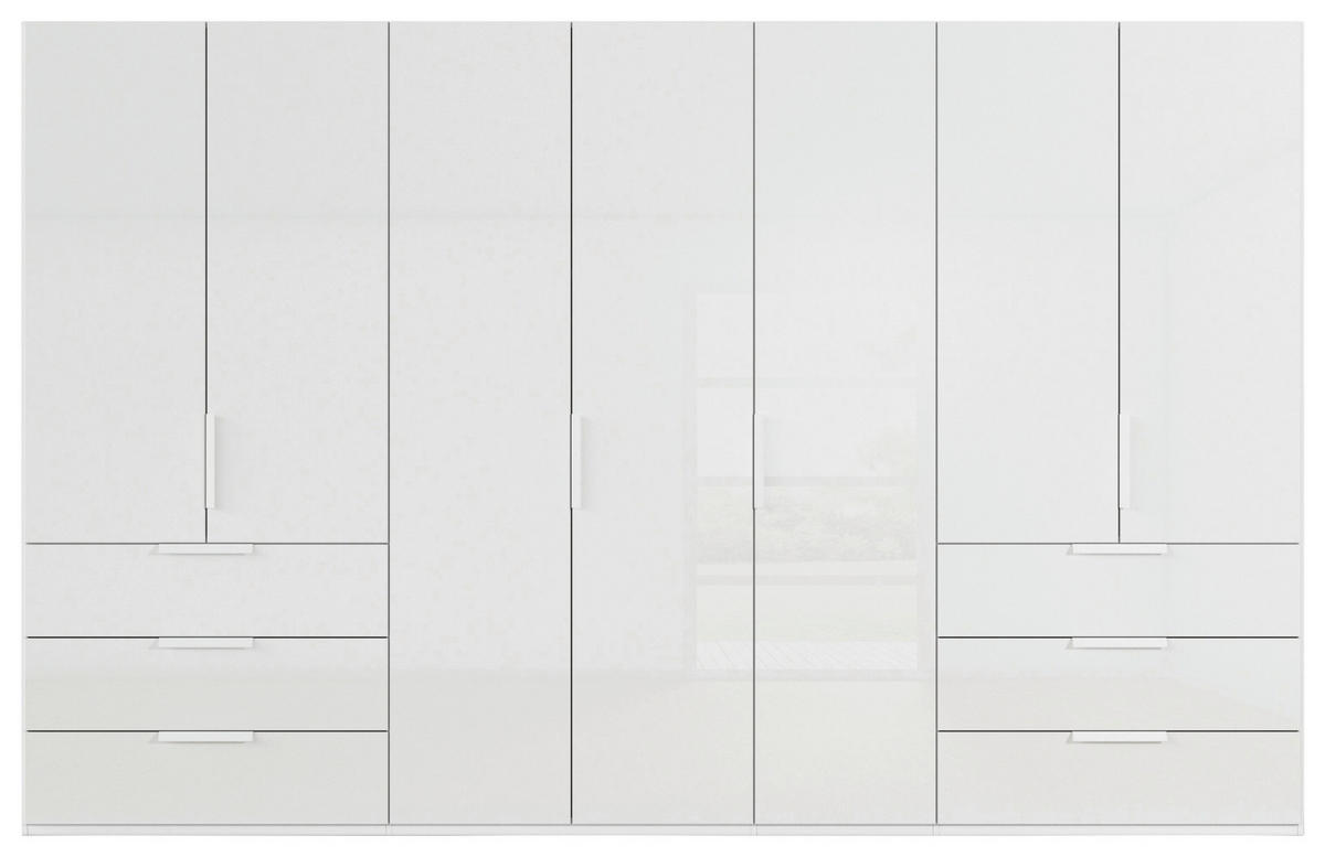 DREHTÜRENSCHRANK 350/223/61 cm,  in Weiß, 7-türig  - Weiß, Basics, Glas/Holzwerkstoff (350/223/61cm) - Novel