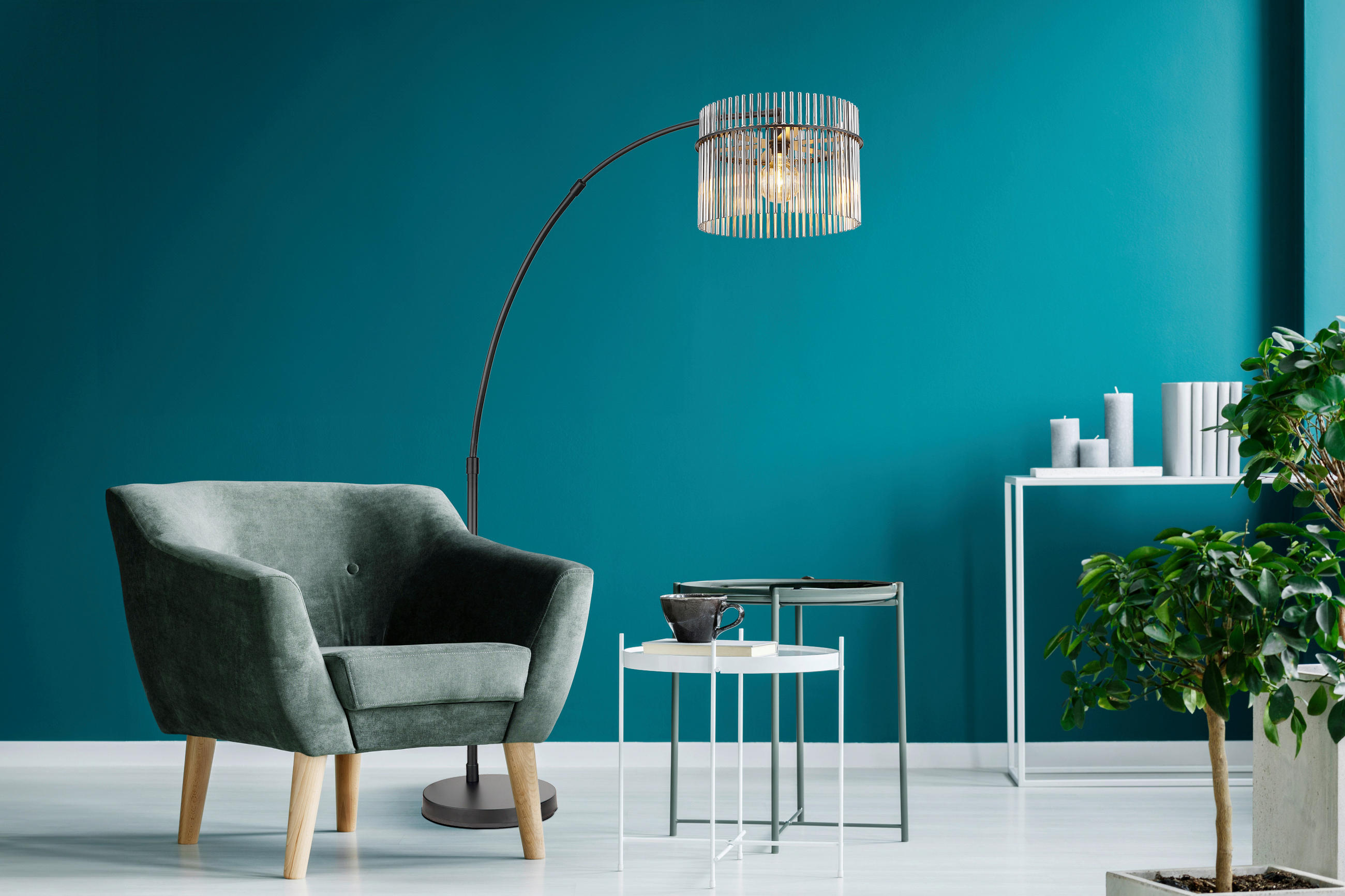 STEHLEUCHTE GORLEY 120/38/185 cm   - Schwarz/Grau, LIFESTYLE, Glas/Kunststoff (120/38/185cm) - Globo