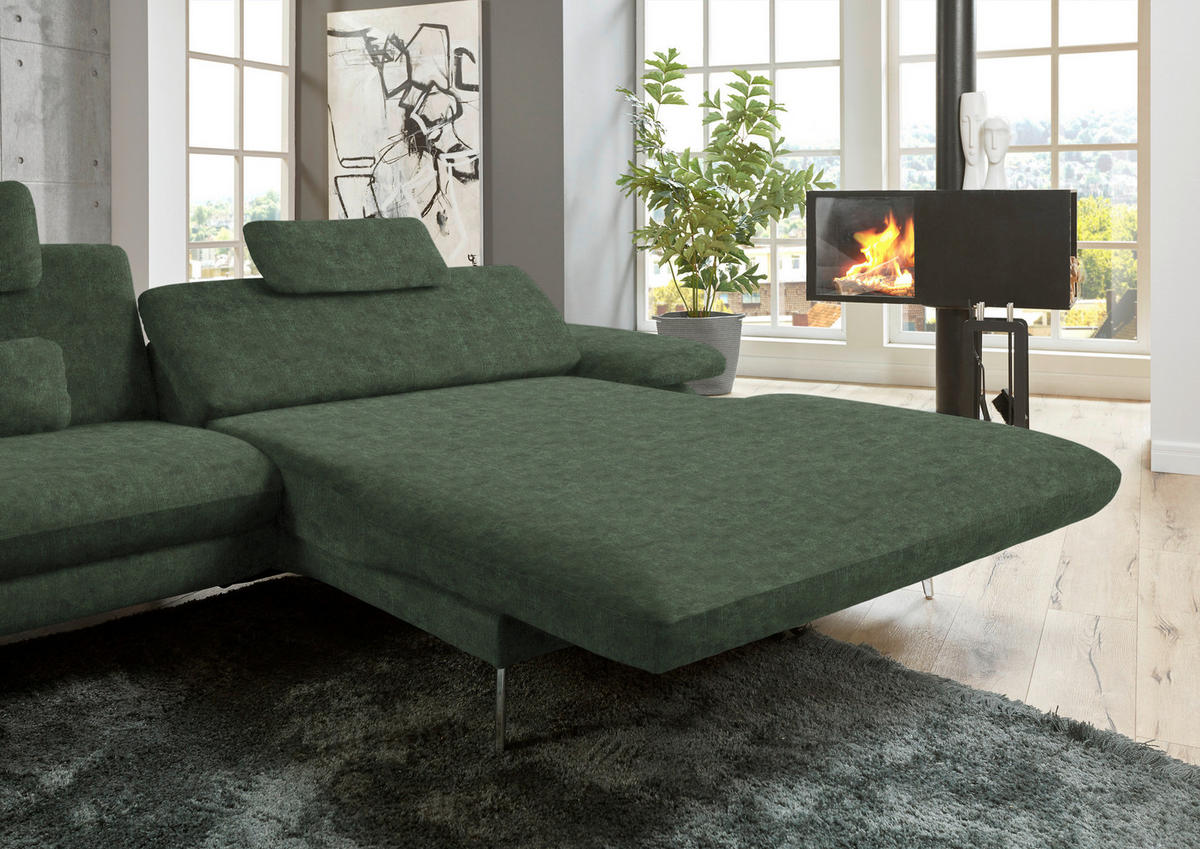 ECKSOFA in Velours Olivgrün  - Schwarz/Olivgrün, Design, Textil/Metall (284/184cm) - Dieter Knoll
