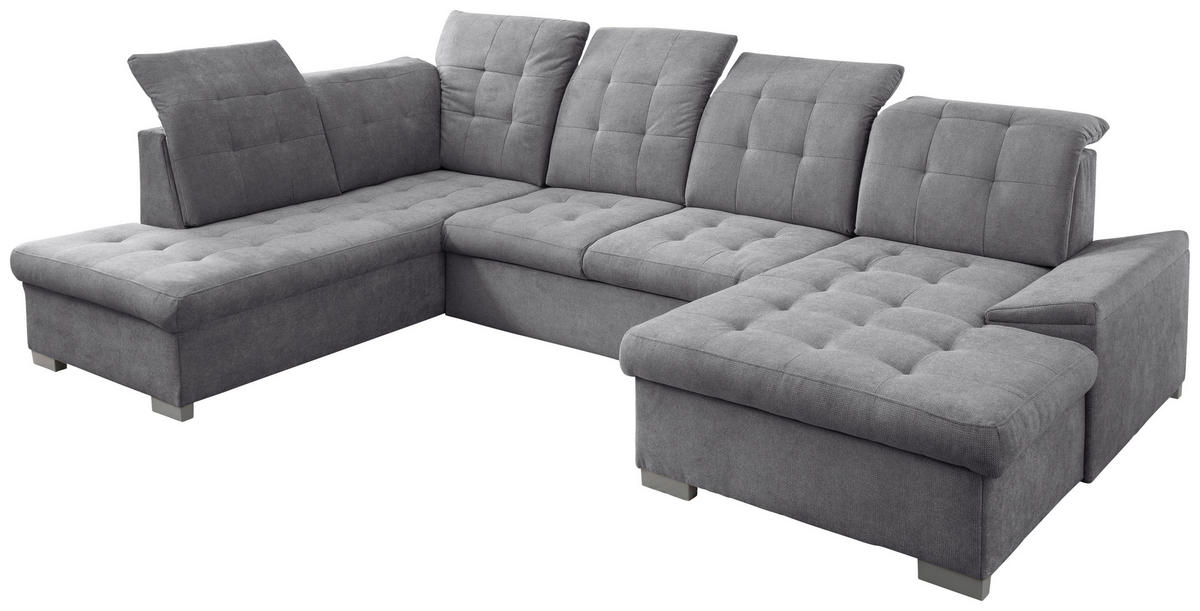 WOHNLANDSCHAFT Dunkelgrau Chenille  - Chromfarben/Dunkelgrau, MODERN, Kunststoff/Textil (212/330/169cm) - Livetastic