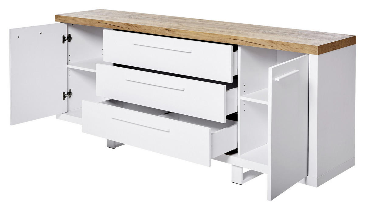SIDEBOARD  in 180/75/39,50 cm  - Eichefarben/Weiß, KONVENTIONELL, Holzwerkstoff/Metall (180/75/39,50cm) - Livetastic
