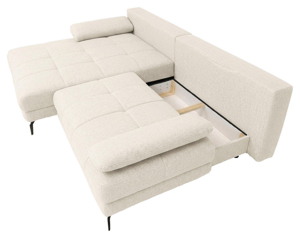 ECKSOFA Perlmutt Struktur Rückenkissen, Bettkasten, Schlaffunktion, Rücken echt, Armteilverstellung, Liegefläche im Originalstoff  - Beige/Perlmutt, MODERN, Textil/Metall (181/263cm) - Carryhome