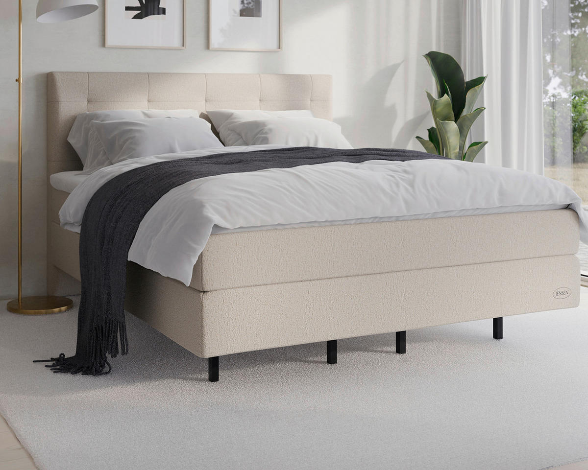 BOXSPRINGBETT 180/200 cm  in Sandfarben  - Sandfarben/Schwarz, KONVENTIONELL, Textil/Metall (180/200cm) - Jensen