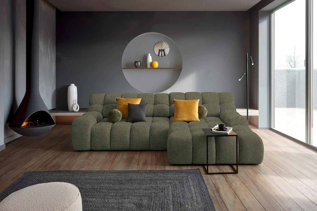 Ecksofa inkl. Funktion Olivgrün Webstoff  - Schwarz/Olivgrün, MODERN, Kunststoff/Textil (297/180cm) - Welnova
