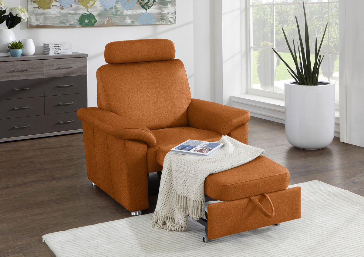 FERNSEHSESSEL in Webstoff Cognac  - Cognac/Silberfarben, Konventionell, Textil/Metall (102/91/91-159cm) - Beldomo System