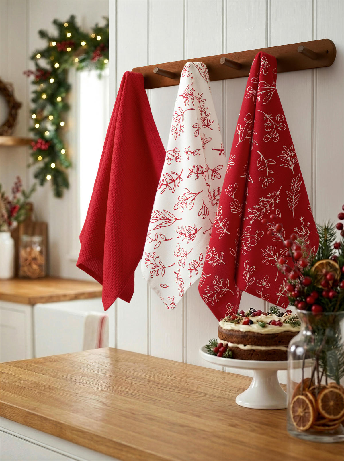 GESCHIRRTUCH-SET 3-teilig Rot  - Rot, Design, Textil (50/70cm) - X-Mas