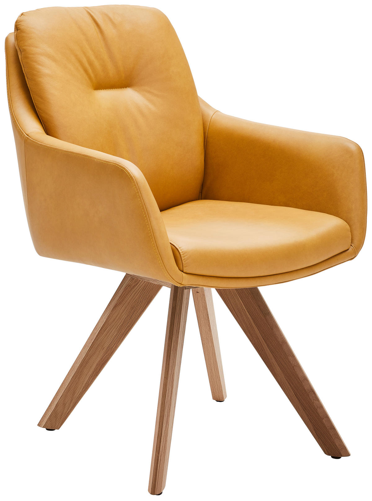 ARMLEHNSTUHL  in Echtleder pigmentiert  - Eiche Bianco/Dunkelgelb, Design, Leder/Holz (62/90/65cm) - Waldwelt