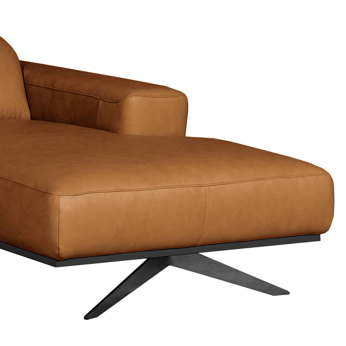 ECKSOFA Cognac Echtleder Rücken echt, Kopfteilverstellung  - Cognac/Schwarz, Design, Leder/Metall (295/187cm) - Livetastic