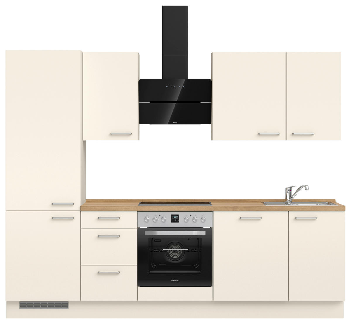 KÜCHENBLOCK 270 cm   in Eichefarben, Magnolie  - Edelstahlfarben/Eichefarben, MODERN, Holzwerkstoff/Metall (270cm) - Nobilia