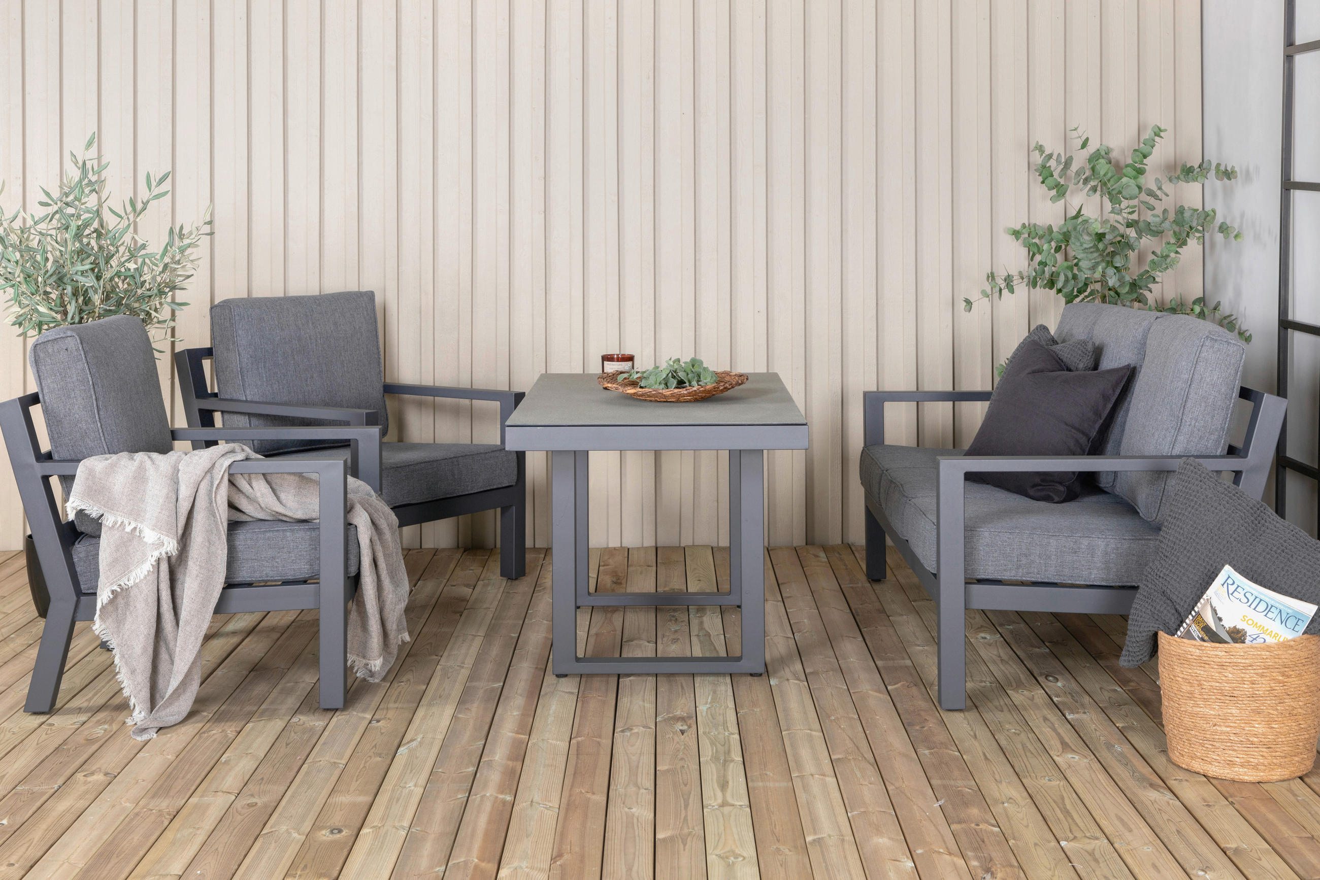LOUNGEGRUPP 4 delar  - grå/svart, Basics, metall/textil