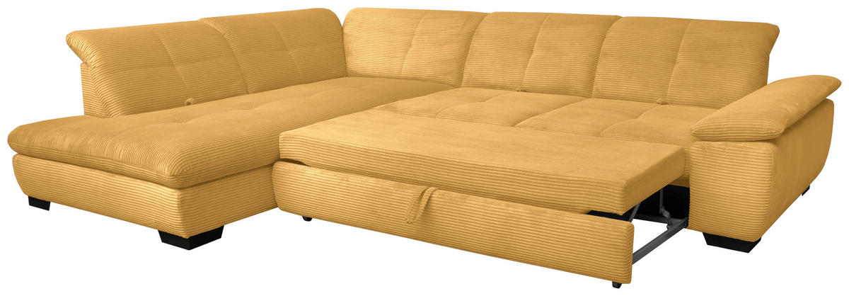 ECKSOFA in Cord Currygelb  - Currygelb/Schwarz, Design, Textil/Metall (242/313cm) - Xora