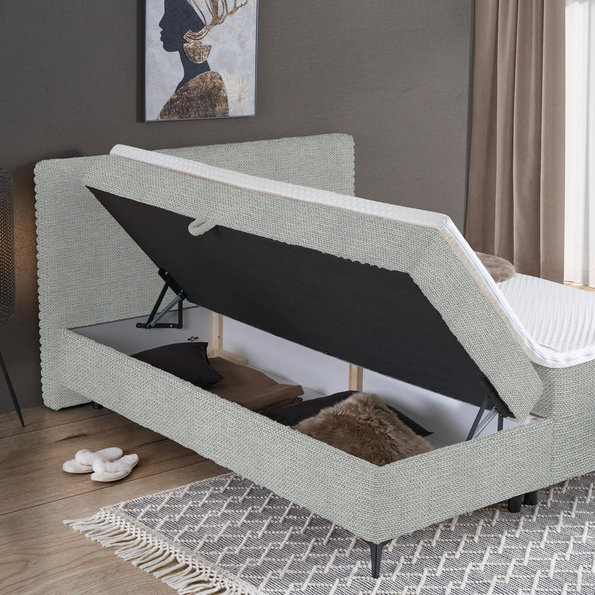 BOXBETT 140/200 cm  in Silberfarben  - Silberfarben/Schwarz, Design, Holz/Holzwerkstoff (140/200cm) - Xora