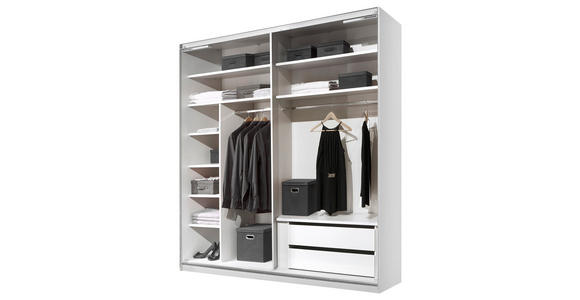 SCHWEBETÜRENSCHRANK  in Weiß  - Alufarben/Weiß, Holzwerkstoff/Metall (298/222/68cm) - Moderano