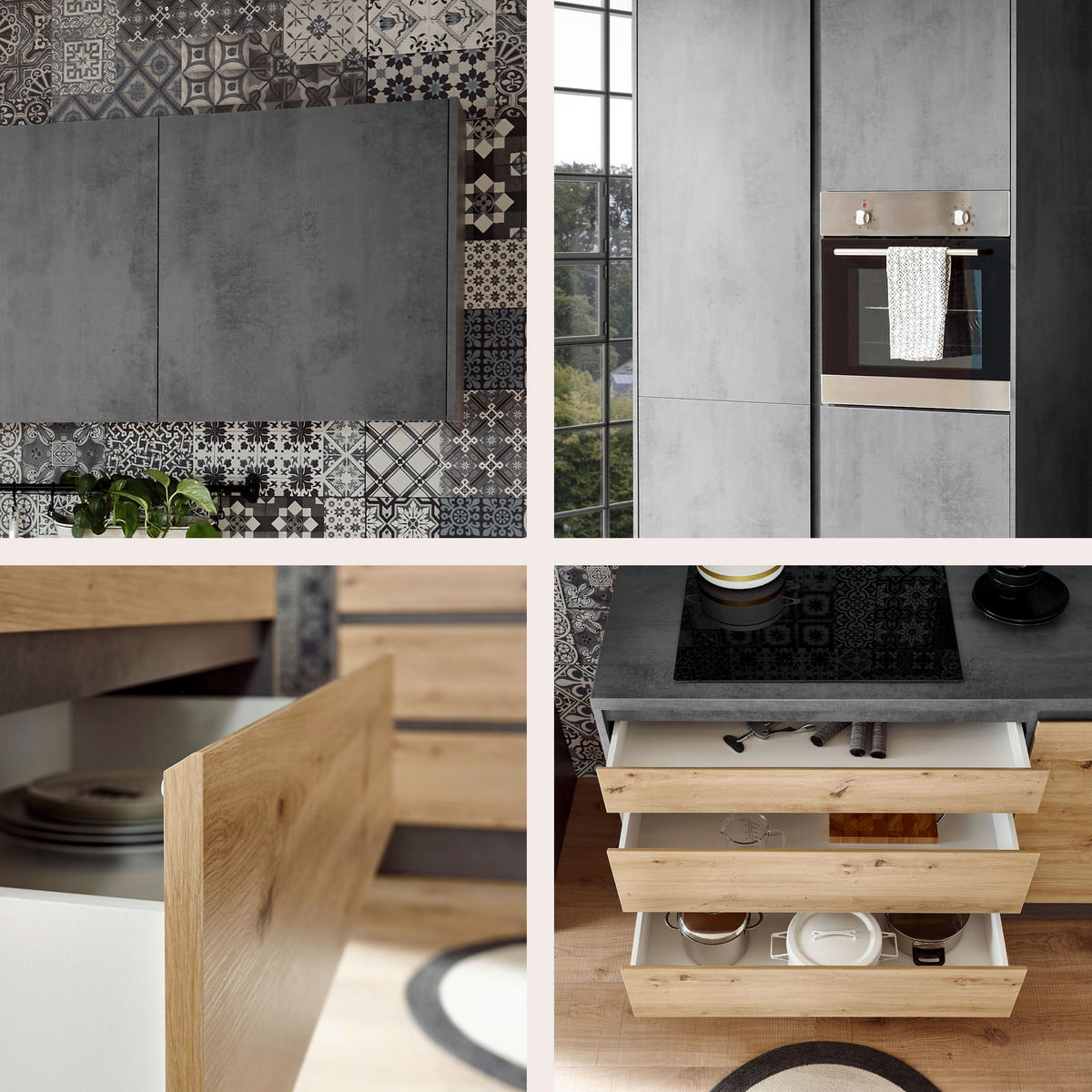 KUHINJSKI BLOK BREZ APARATOV - barve hrasta/antracit, Basics, leseni material (336,4/210/60cm) - Xora