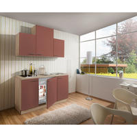 MINIKÜCHE 150 cm   in Rot, Wildeiche  - Wildeiche/Rot, KONVENTIONELL, Holzwerkstoff/Metall (150cm) - Welnova