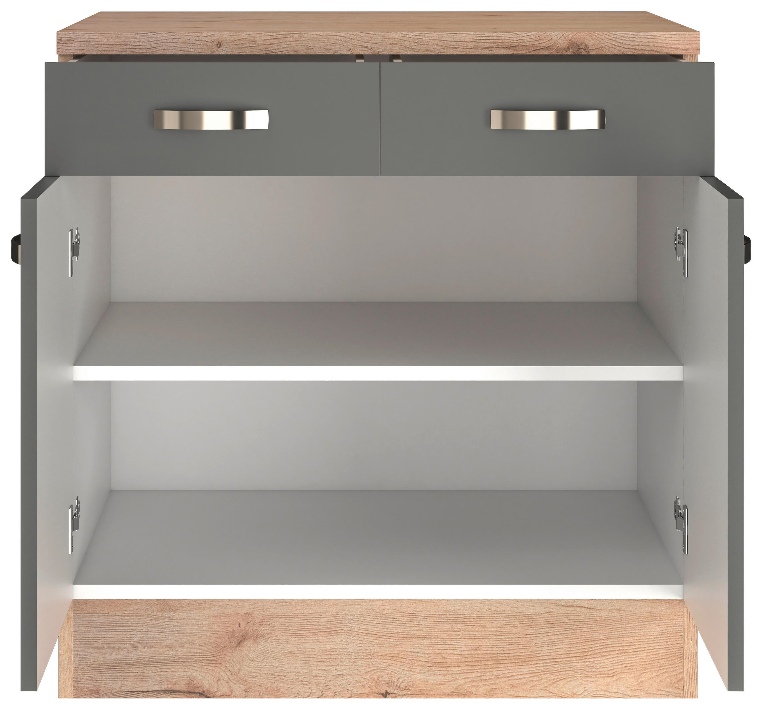 KÜCHENUNTERSCHRANK 80/85/60 cm in Eiche San Remo, Dunkelgrau - Edelstahlfarben/Dunkelgrau, MODERN, Holzwerkstoff/Metall (80/85/60cm) - FlexWell