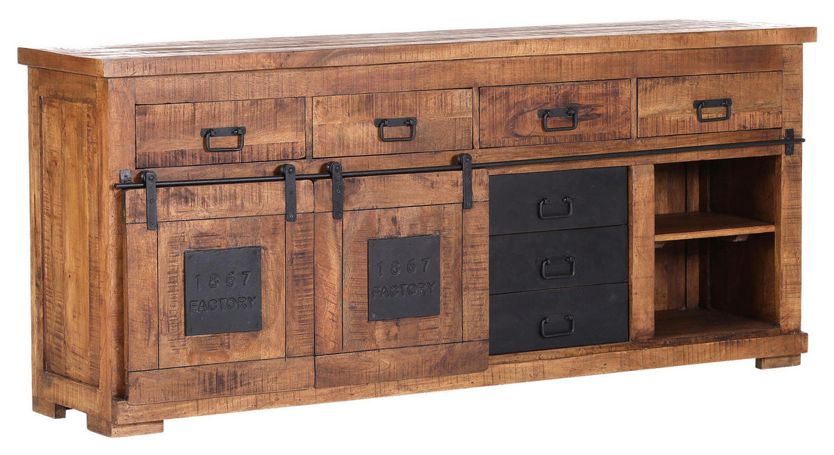 SIDEBOARD 195/85/45 cm  in Naturfarben  - Schwarz/Naturfarben, ROMANTIK / LANDHAUS, Holz/Metall (195/85/45cm) - Landscape