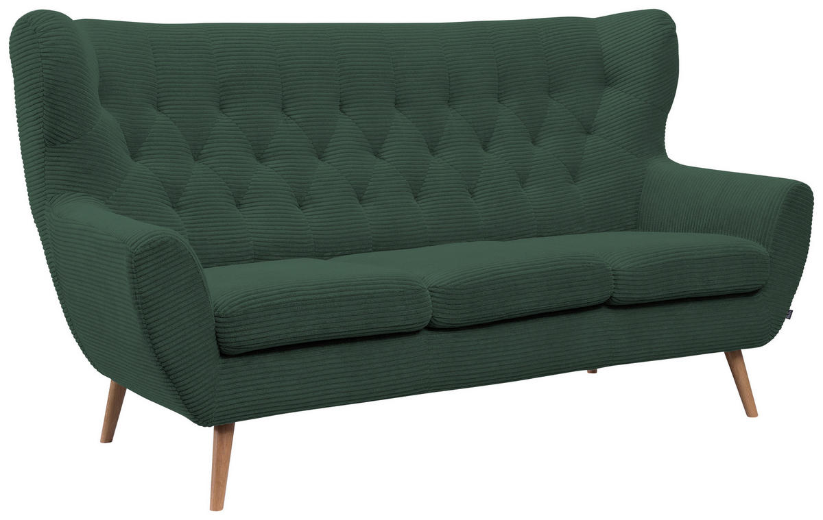 3-SITZER-SOFA Cord Grün  - Grün, Design, Holz/Textil (187/101/95cm) - Stylife