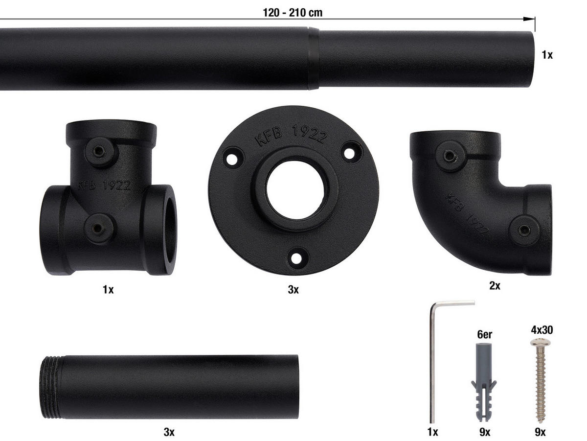 VORHANGSTANGENSET  120 cm  - Schwarz, Design, Metall (120cm)