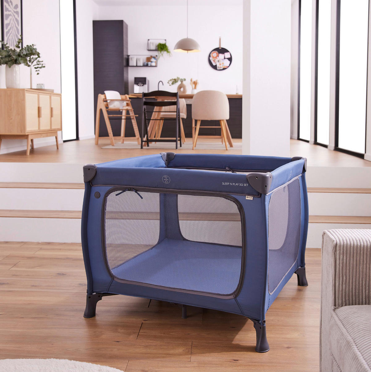 REISEBETT Sleep N Play SQ Set Blau  - Blau, Basics, Kunststoff/Textil (97/76/97cm) - Hauck