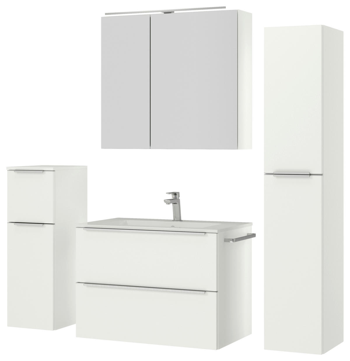 BADEZIMMER 5-teilig  in 141 cm  - Edelstahlfarben/Weiß, MODERN, Holzwerkstoff/Stein (141cm) - Nobilia