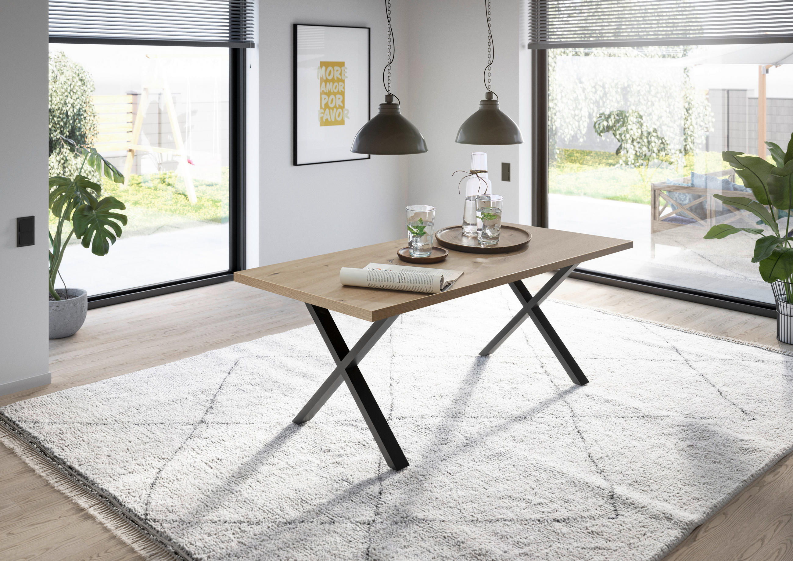 ESSTISCH rechteckig Schwarz, Eichefarben  - Eichefarben/Schwarz, MODERN, Holzwerkstoff/Metall (160/90/78cm) - Livetastic