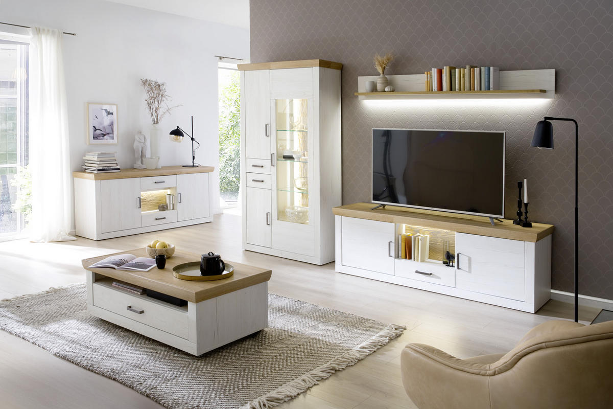 HYLLKOMBINATION  i ekfärgad, pinjefärg  297/205/50 cm  - grafitfärgad/svart, Design, metall/trämaterial (297/205/50cm) - MID.YOU
